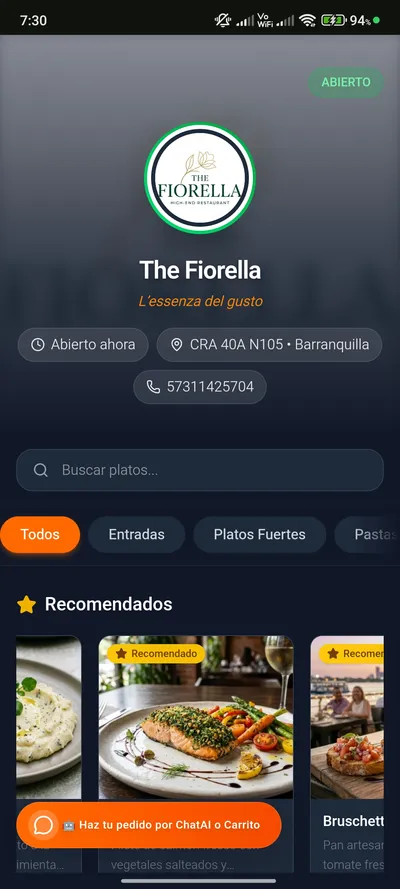 Vista del menú en celular